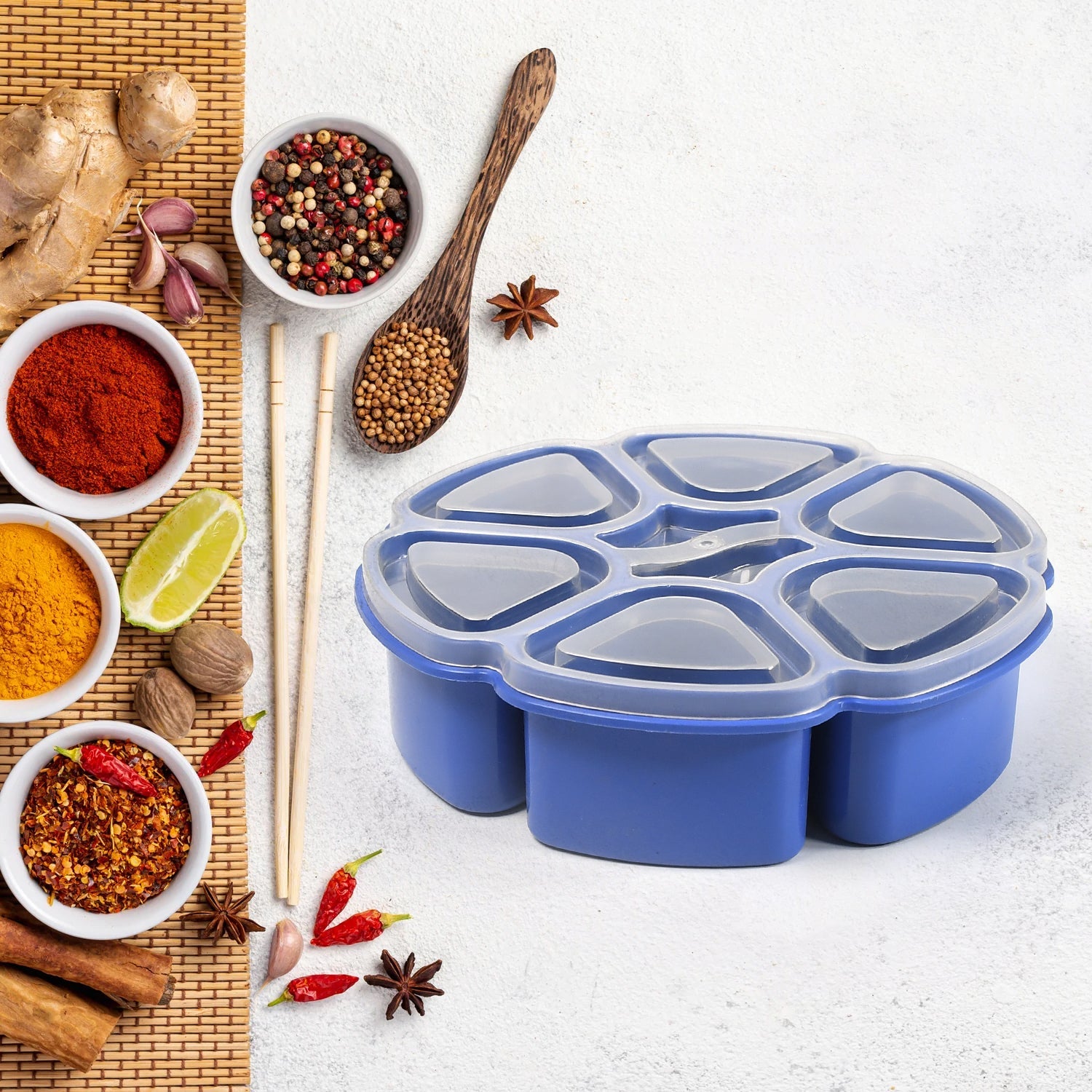 7185 Unique Design Multipurpose Masala / Spice Box Container Spice Box For Kitchen , Masala Container , ( Plastic 7 Section ) DeoDap 7185 Unique Design Multipurpose Masala / Spice Box Container Spice Box For Kitchen , Masala Container , ( Plastic 7 Section ) DeoDap
